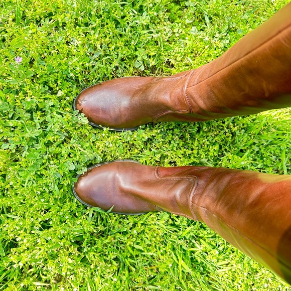 Franco Sarto Brown Leather Block Heel Knee High Boots : The Artist Collection - Picture 4 of 6